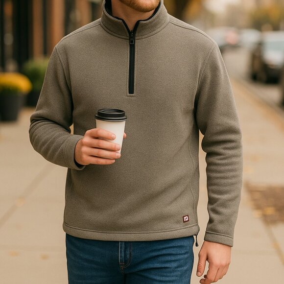 Old Navy Men's Fleece Pullover Size M Heather Gray Quarter Zip Casual Warm Layer - Picture 2 of 9